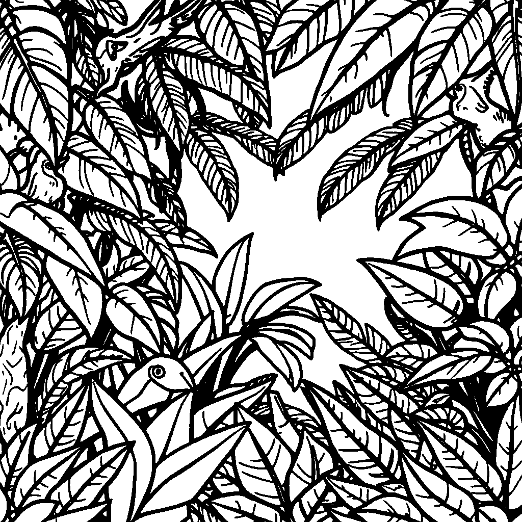 Detailed Tropical Jungle Coloring Page