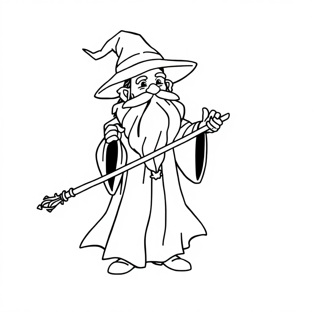 Detailed Wizard With Staff Coloring Page
