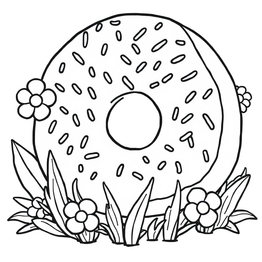 Donut With Sprinkles In Garden Coloring Page