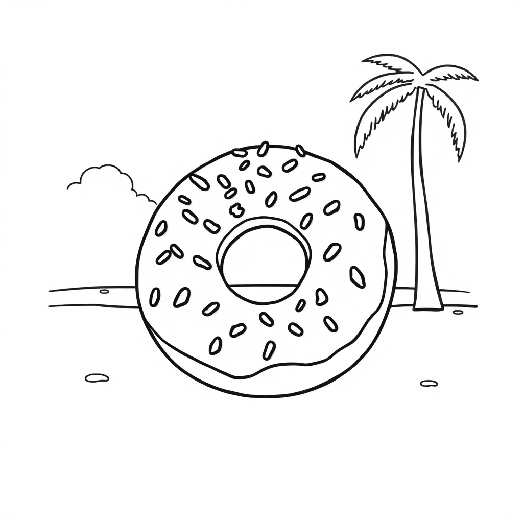 Donut With Sprinkles On Beach Coloring Page