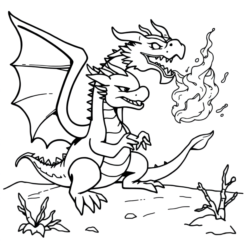 Dragon Breathing Fire In Winter Coloring Page