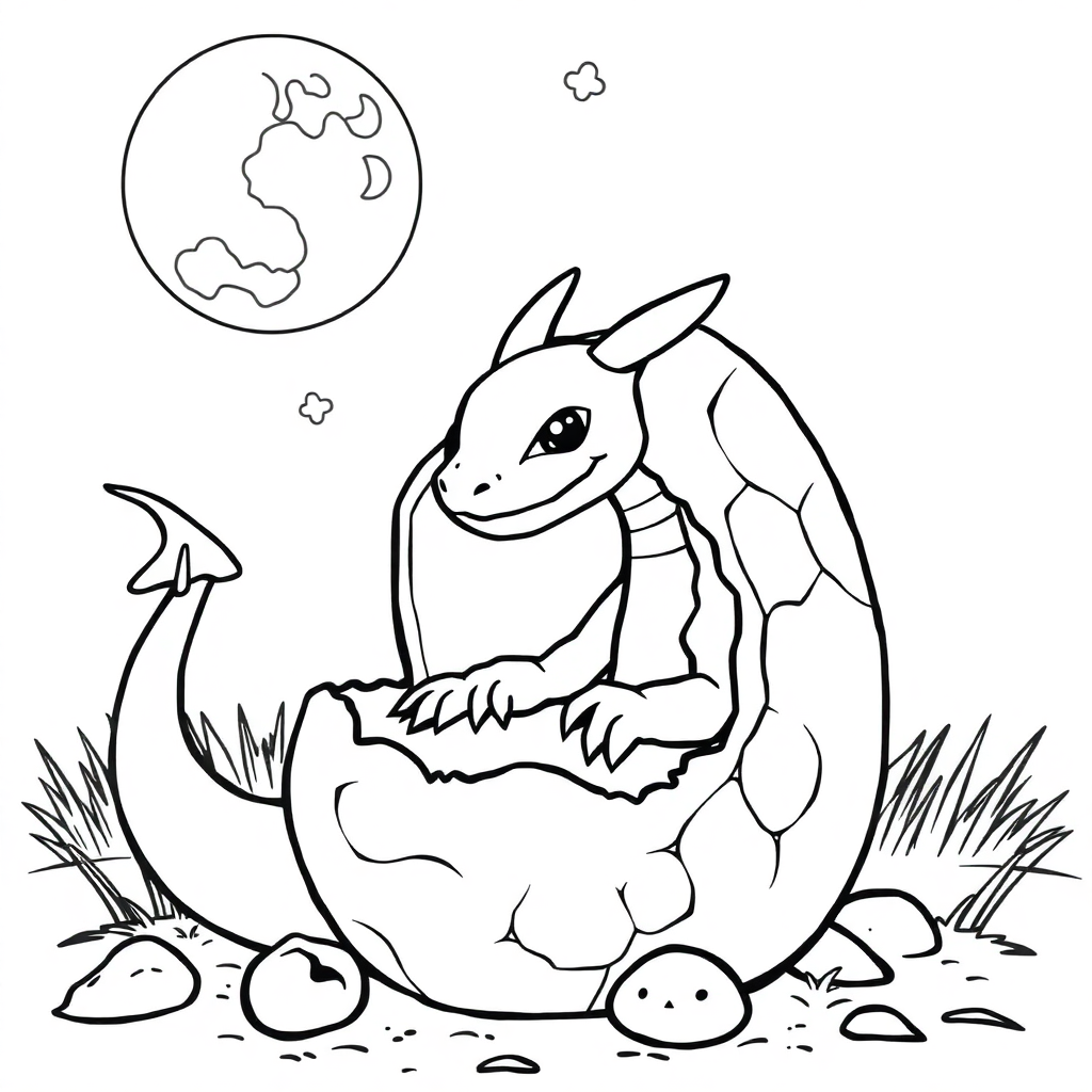 Dragon Egg Hatching At Night Coloring Page