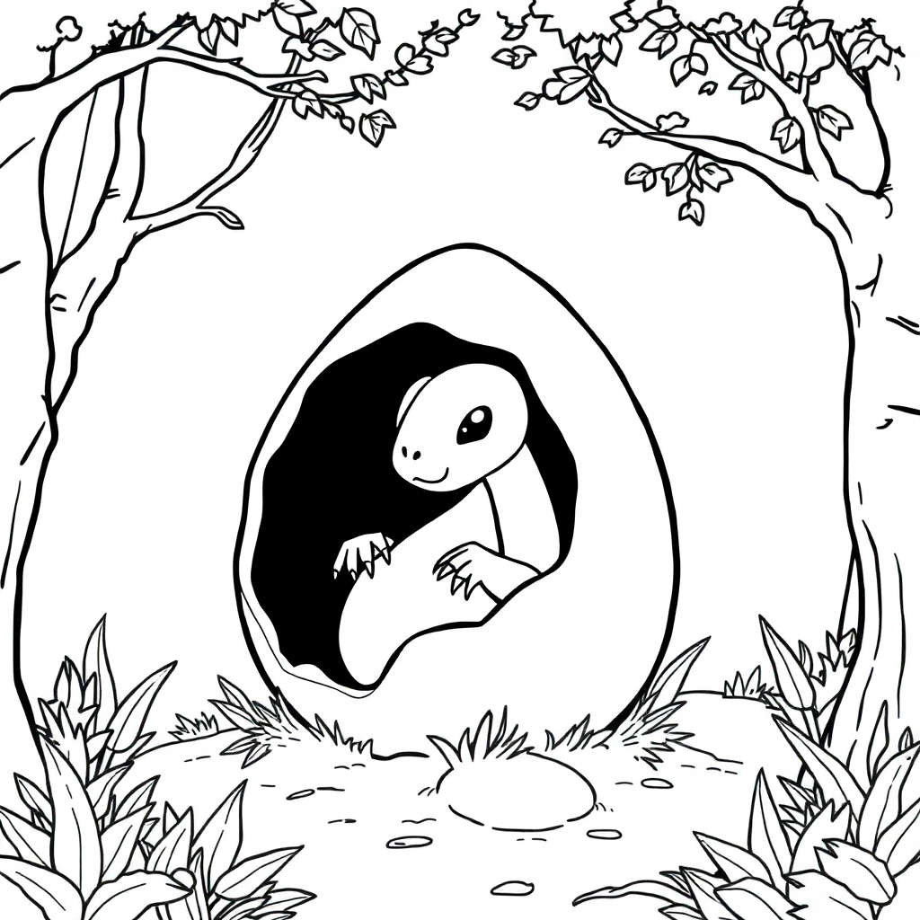 Dragon Egg Hatching In Forest Coloring Page