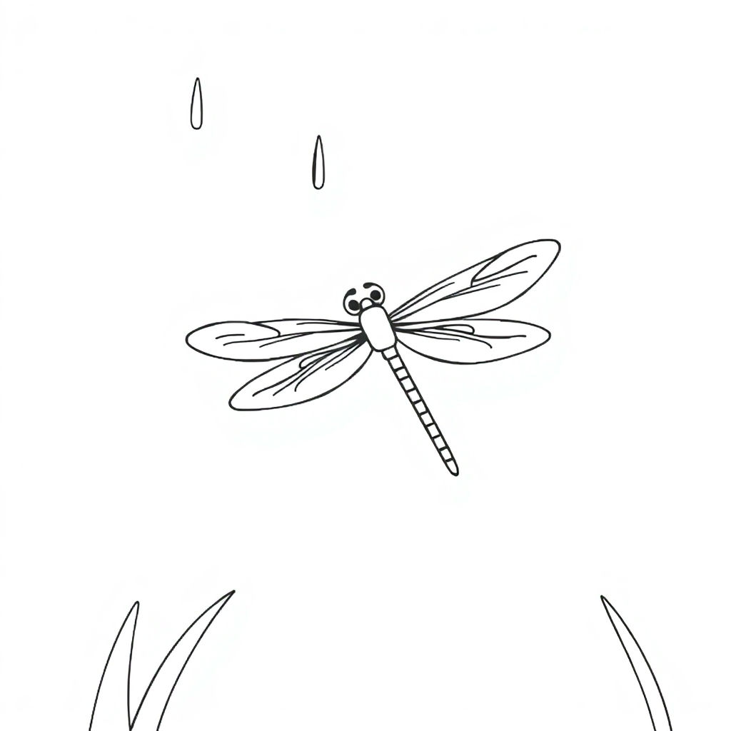 Dragonfly In Rain Coloring Page