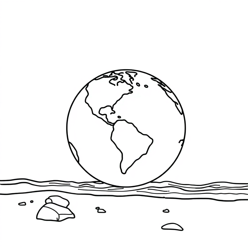 Earth From Space On Beach Coloring Page