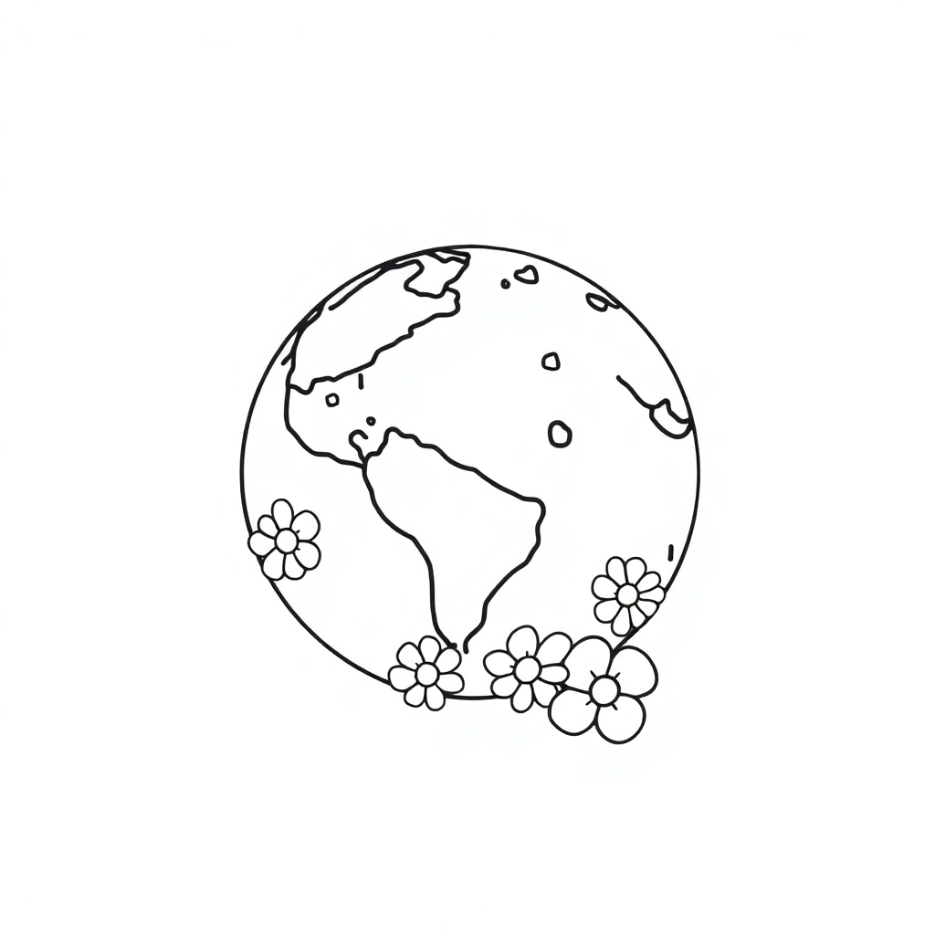 Earth From Space With Flowers Coloring Page