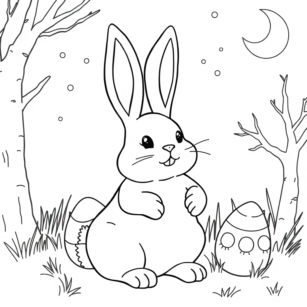 Easter Bunny At Night Coloring Page