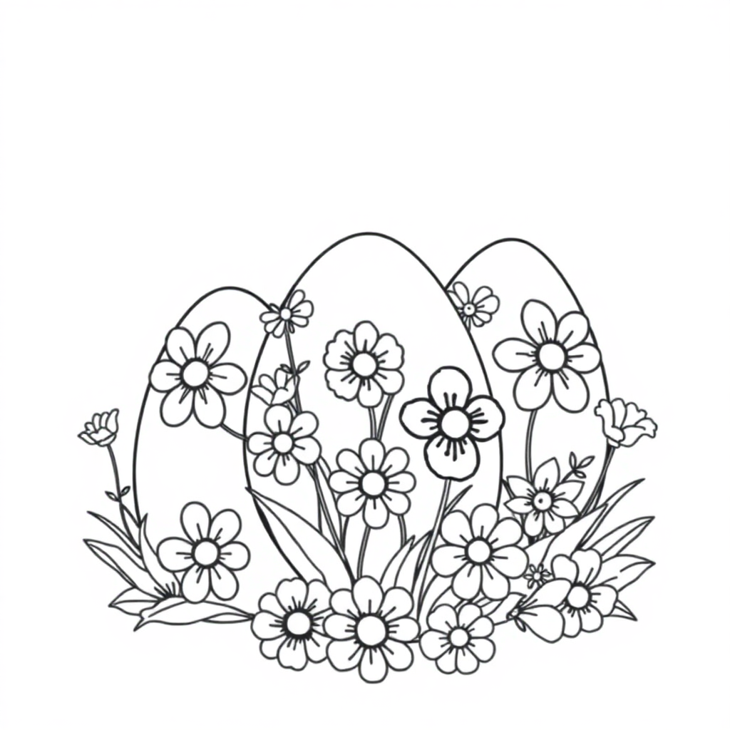 Easter Eggs Decorated With Flowers Coloring Page