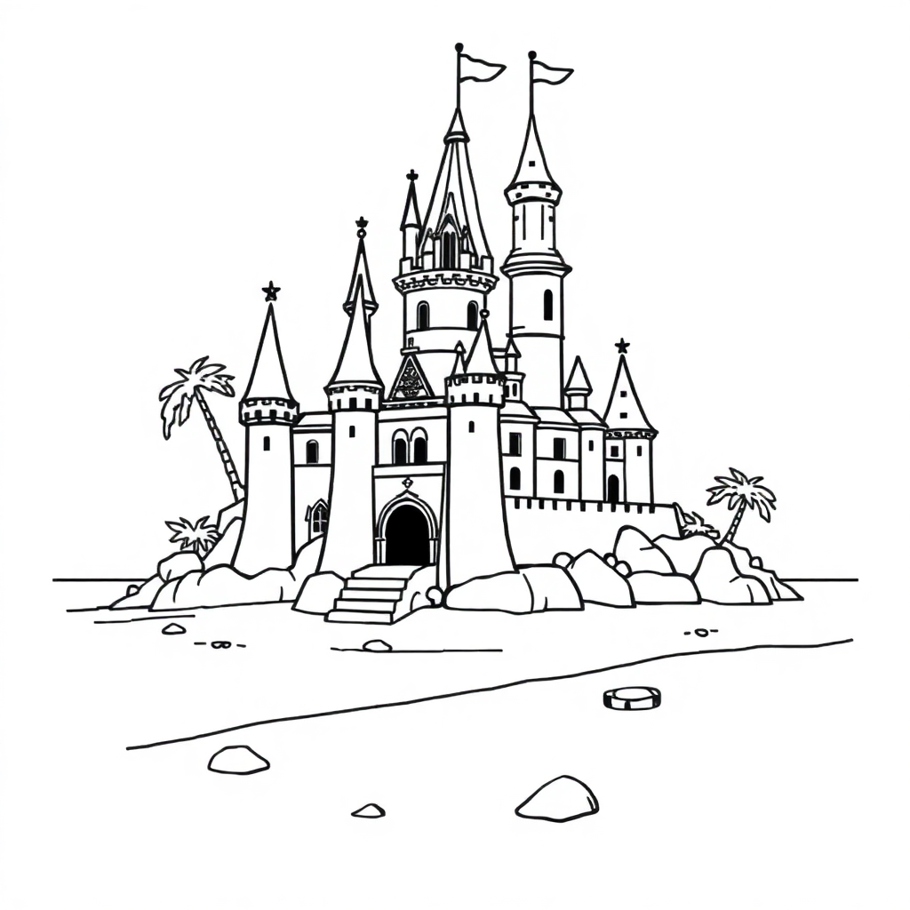 Enchanted Castle On Beach Coloring Page