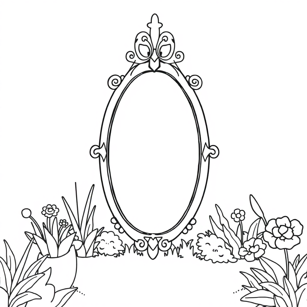 Enchanted Mirror In Garden Coloring Page