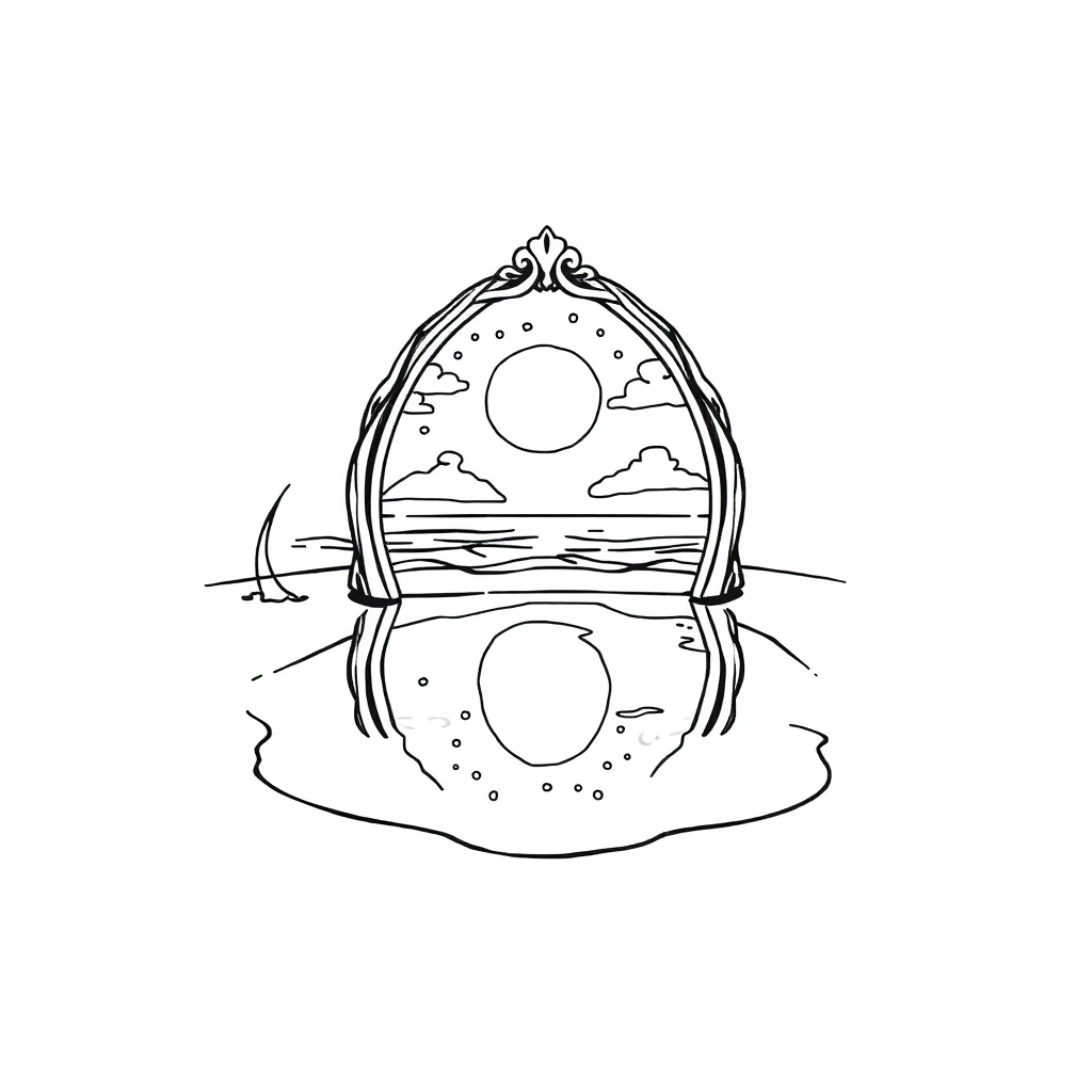 Enchanted Mirror On Beach Coloring Page