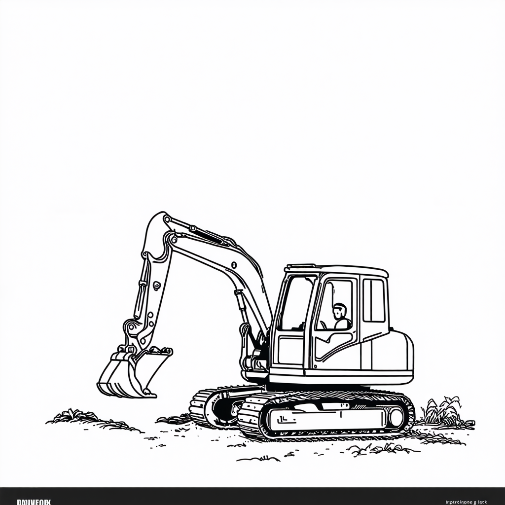 Excavator Digging Coloring Page