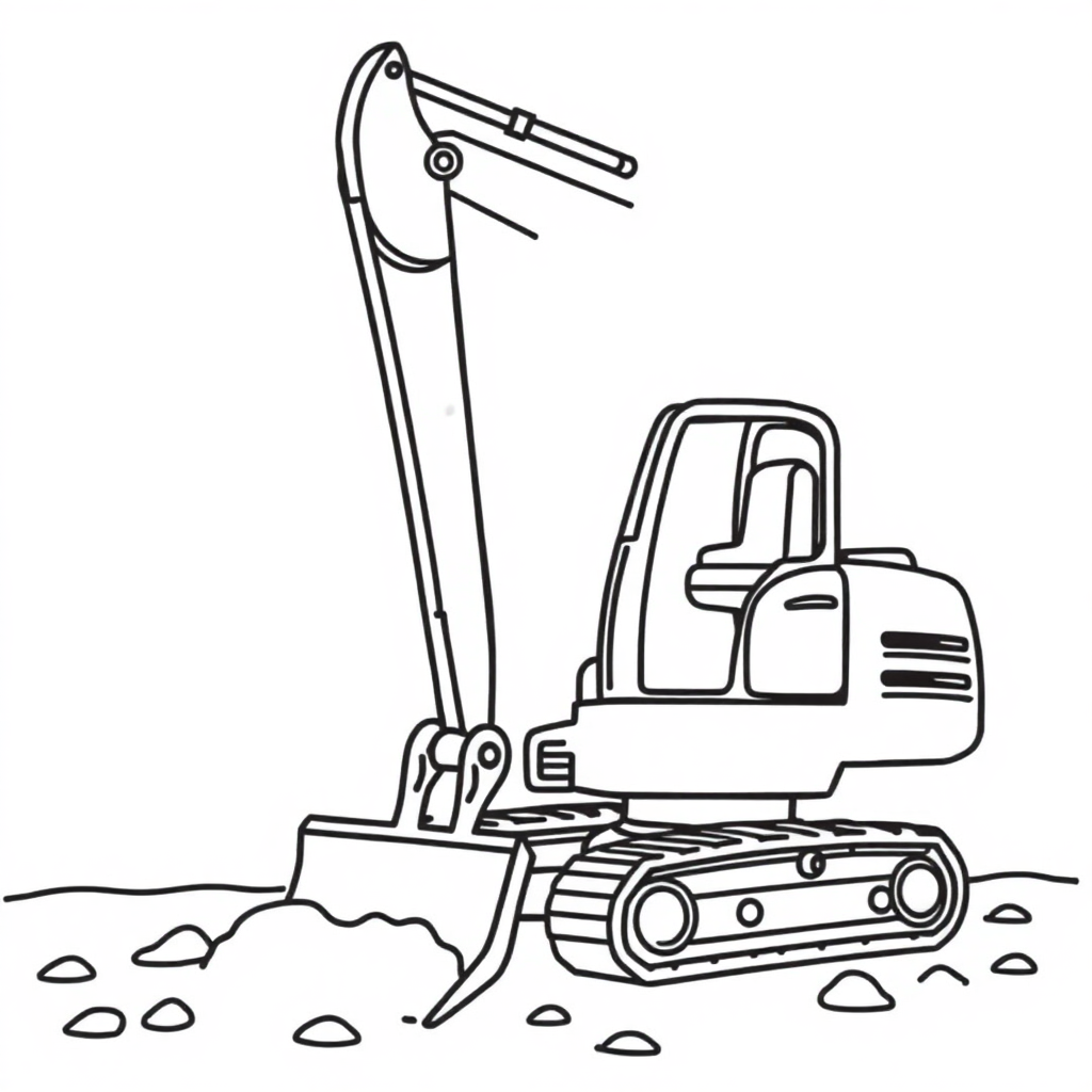Excavator Digging On Beach Coloring Page