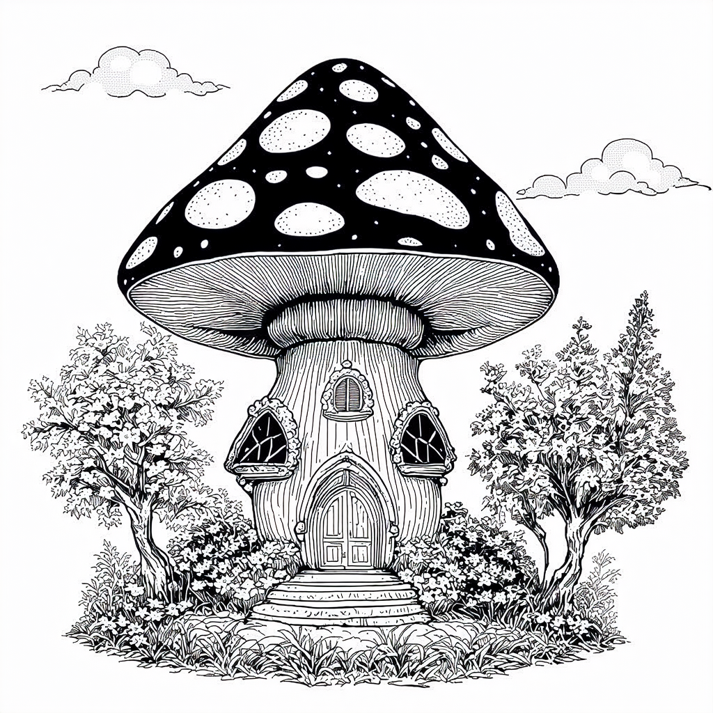 Fairy Mushroom House Coloring Page