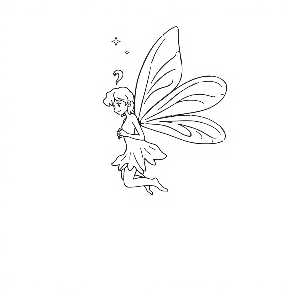 Fairy With Wings At Night Coloring Page