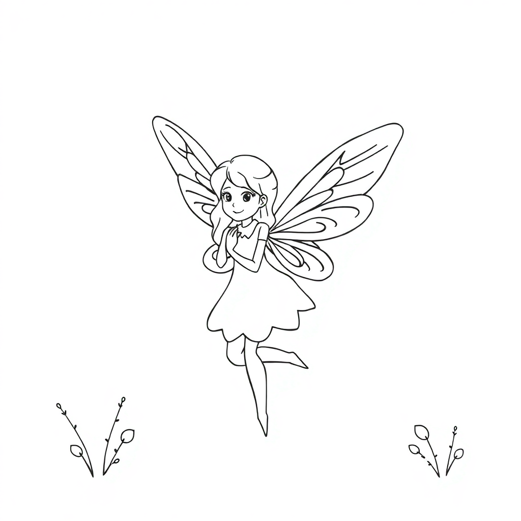 Fairy With Wings In Winter Coloring Page