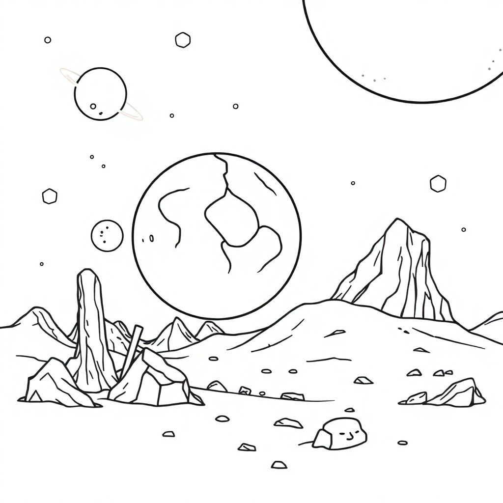 Fierce Alien Planet Landscape Coloring Page