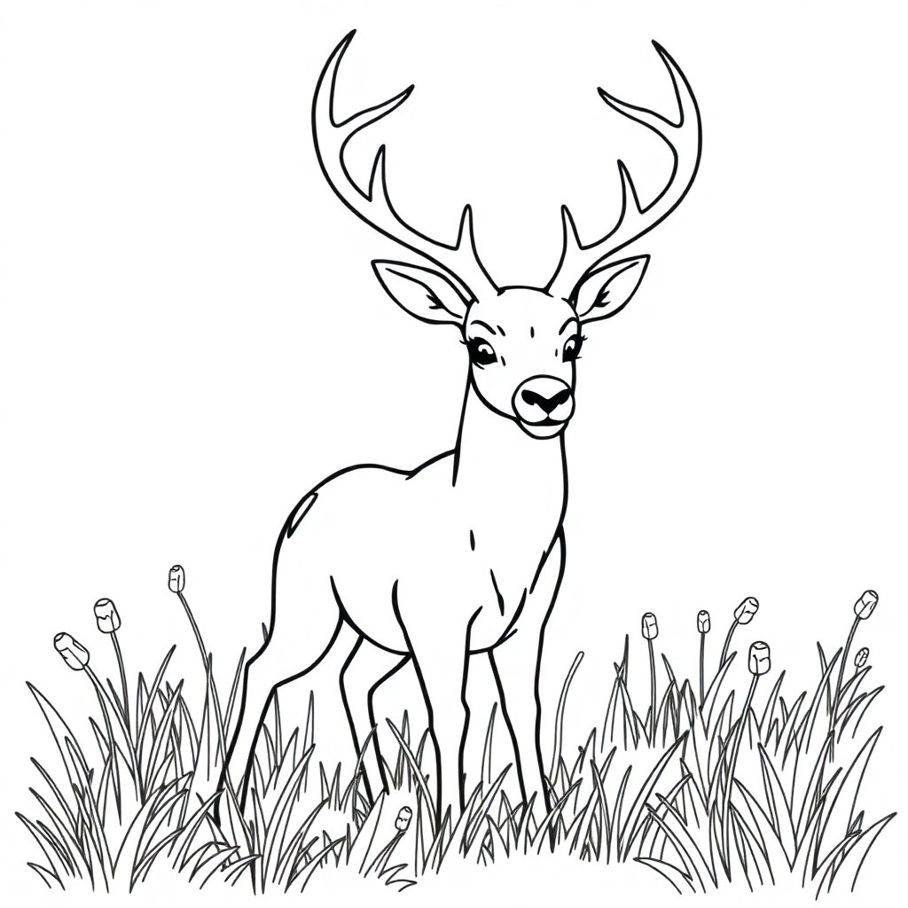 Fierce Deer In Meadow Coloring Page