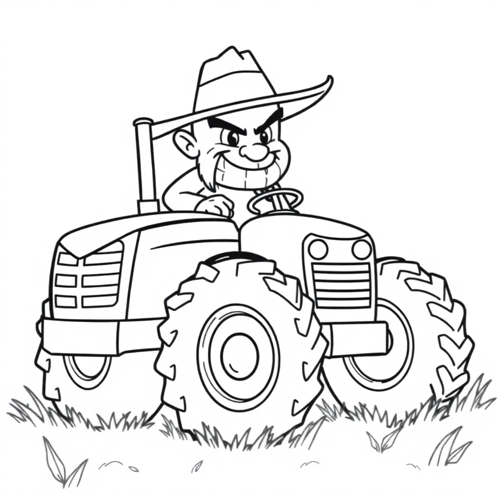 Fierce Farmer With Tractor Coloring Page