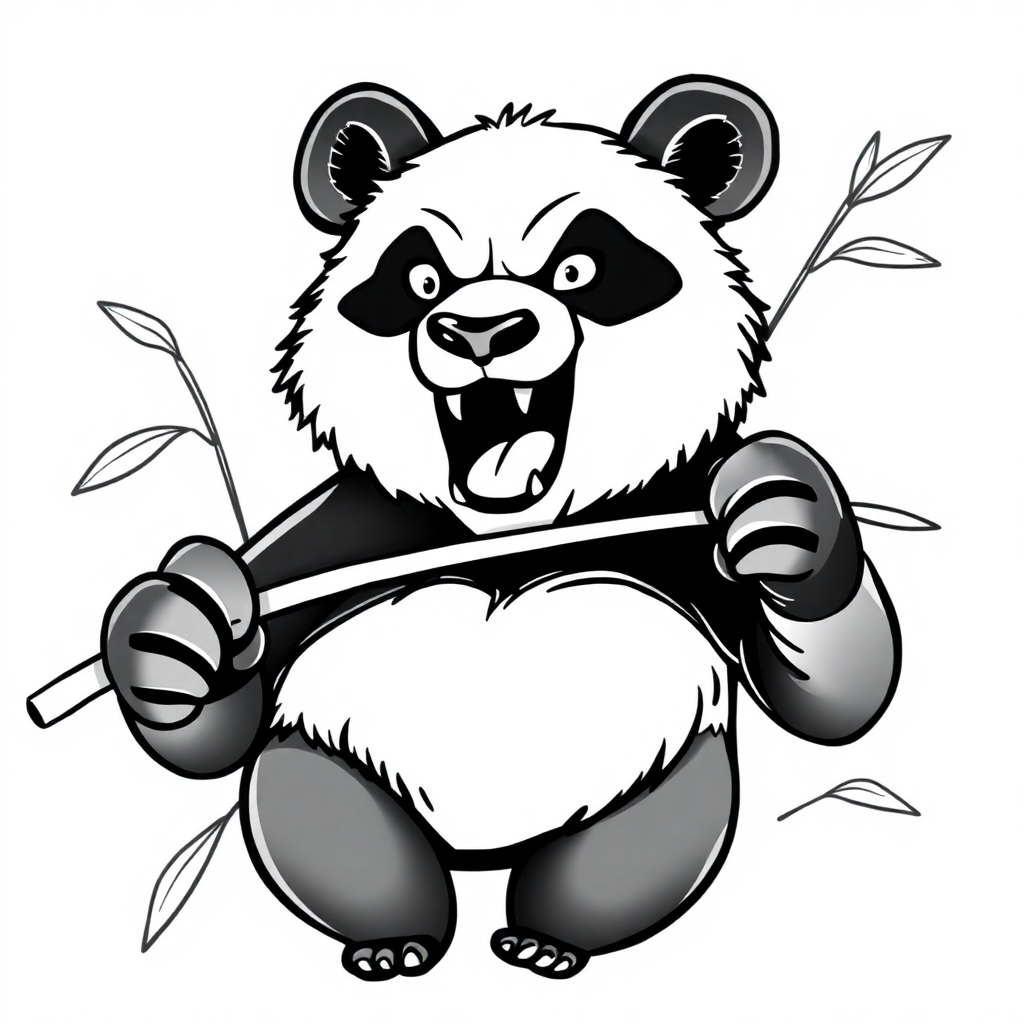 Fierce Panda Eating Bamboo Coloring Page