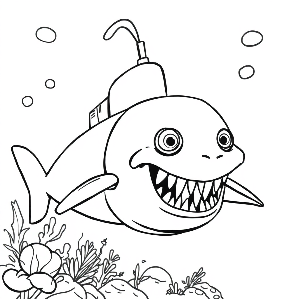 Fierce Submarine Underwater Coloring Page