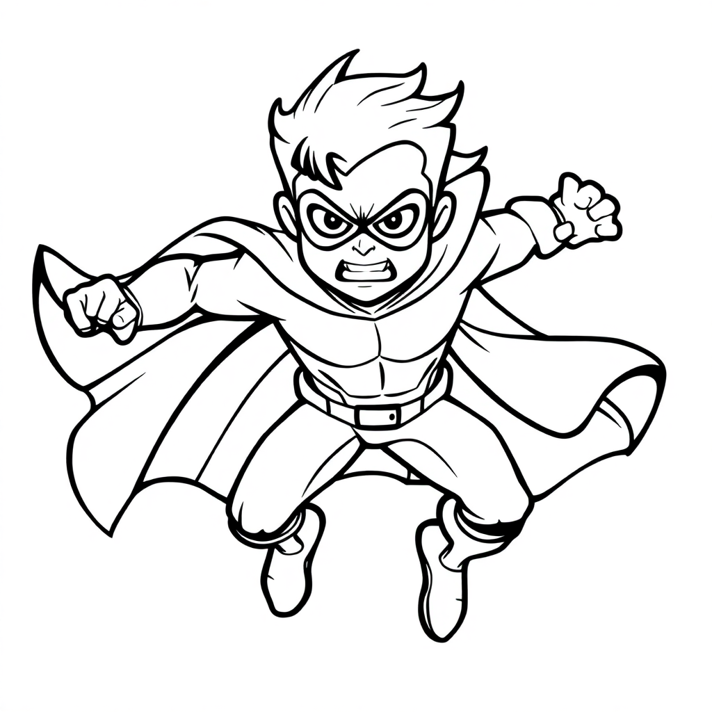 Fierce Superhero Flying Coloring Page