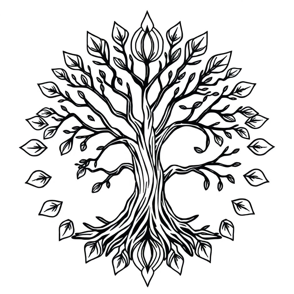 Fierce Tree Of Life Mandala Coloring Page