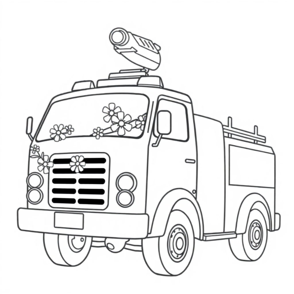 Fire Truck With Flowers Coloring Page