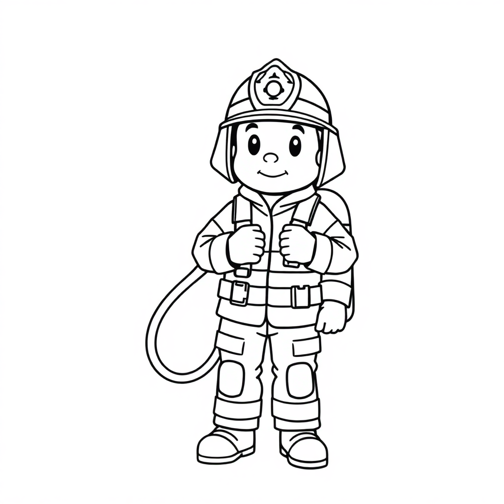 Firefighter With Hose In Space Coloring Page