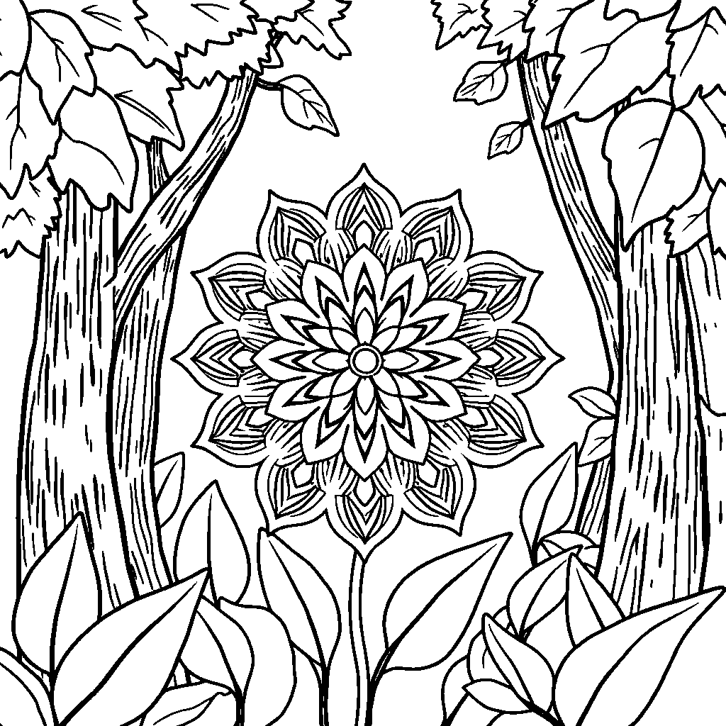 Flower Of Life Mandala In Forest Coloring Page