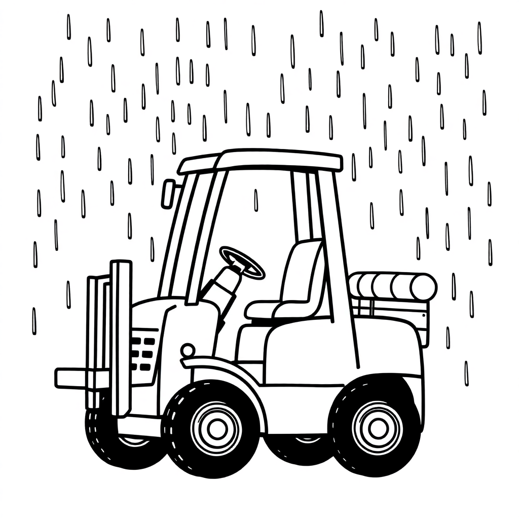 Forklift In Rain Coloring Page
