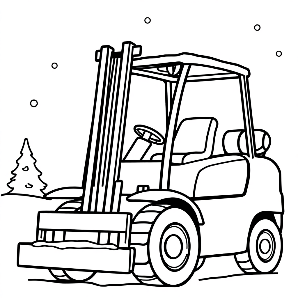 Forklift In Winter Coloring Page