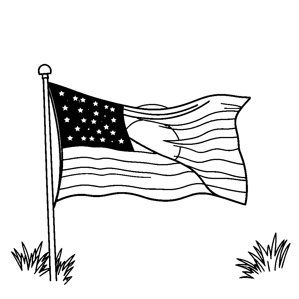 Fourth Of July Flag At Sunset Coloring Page