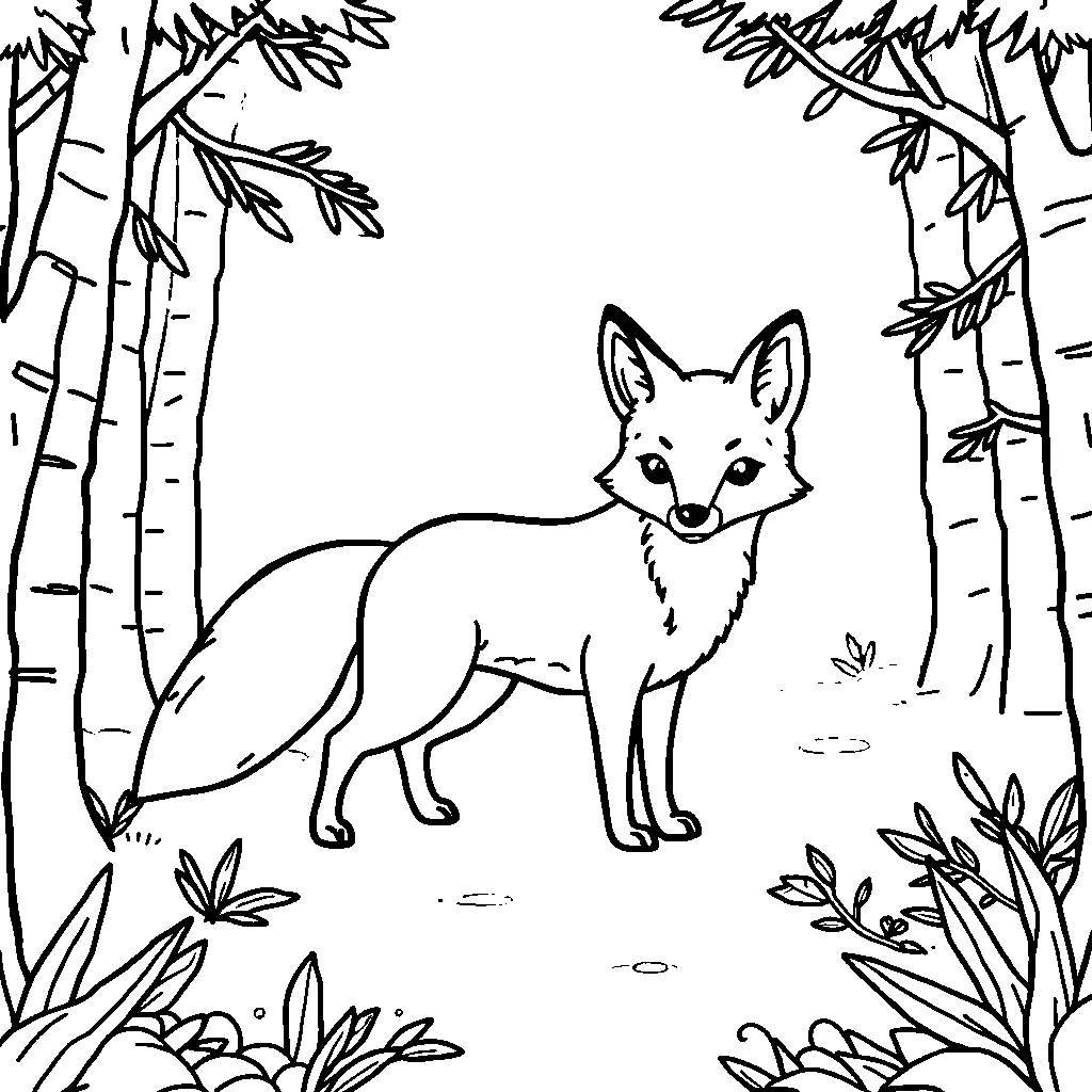Fox In Forest In Forest Coloring Page