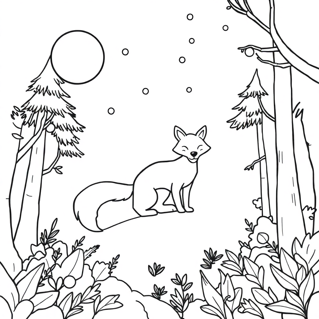 Fox In Forest In Space Coloring Page