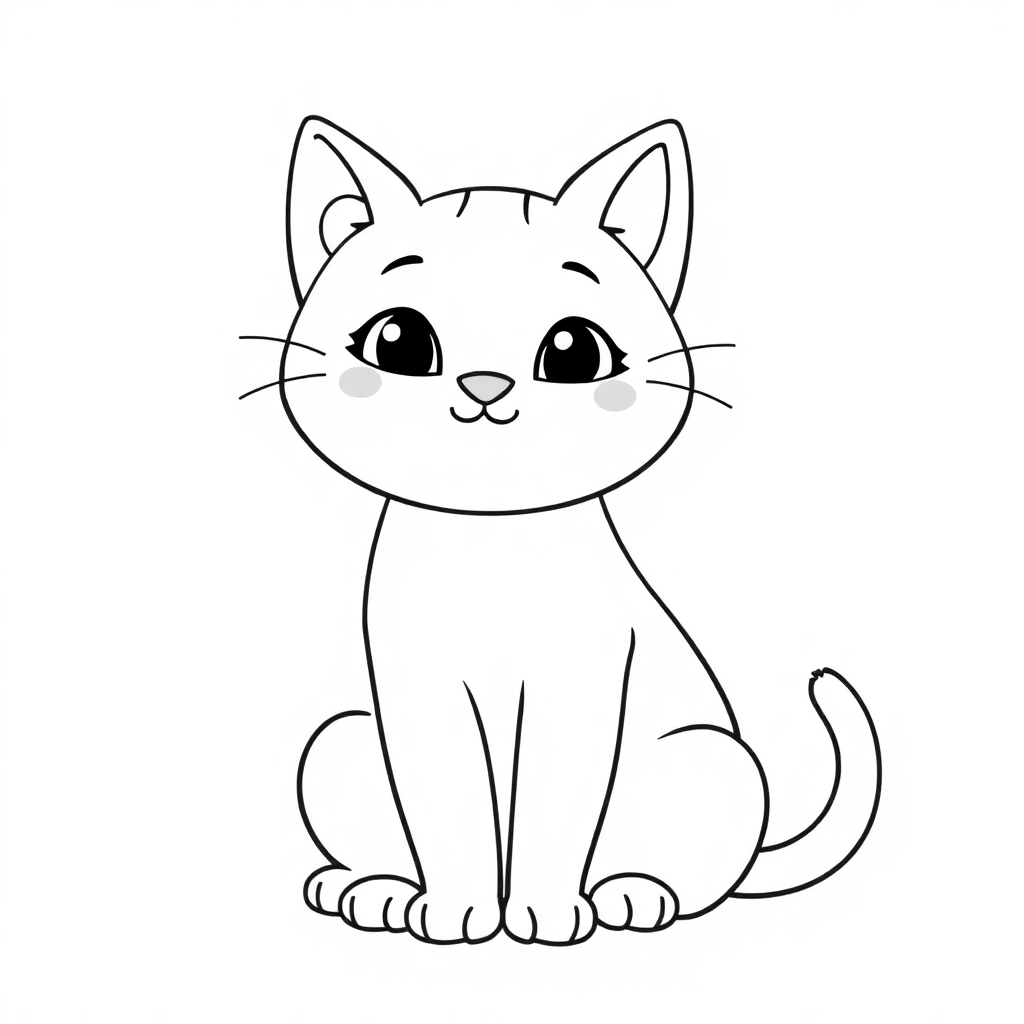 Friendly Cute Cat Sitting Coloring Page