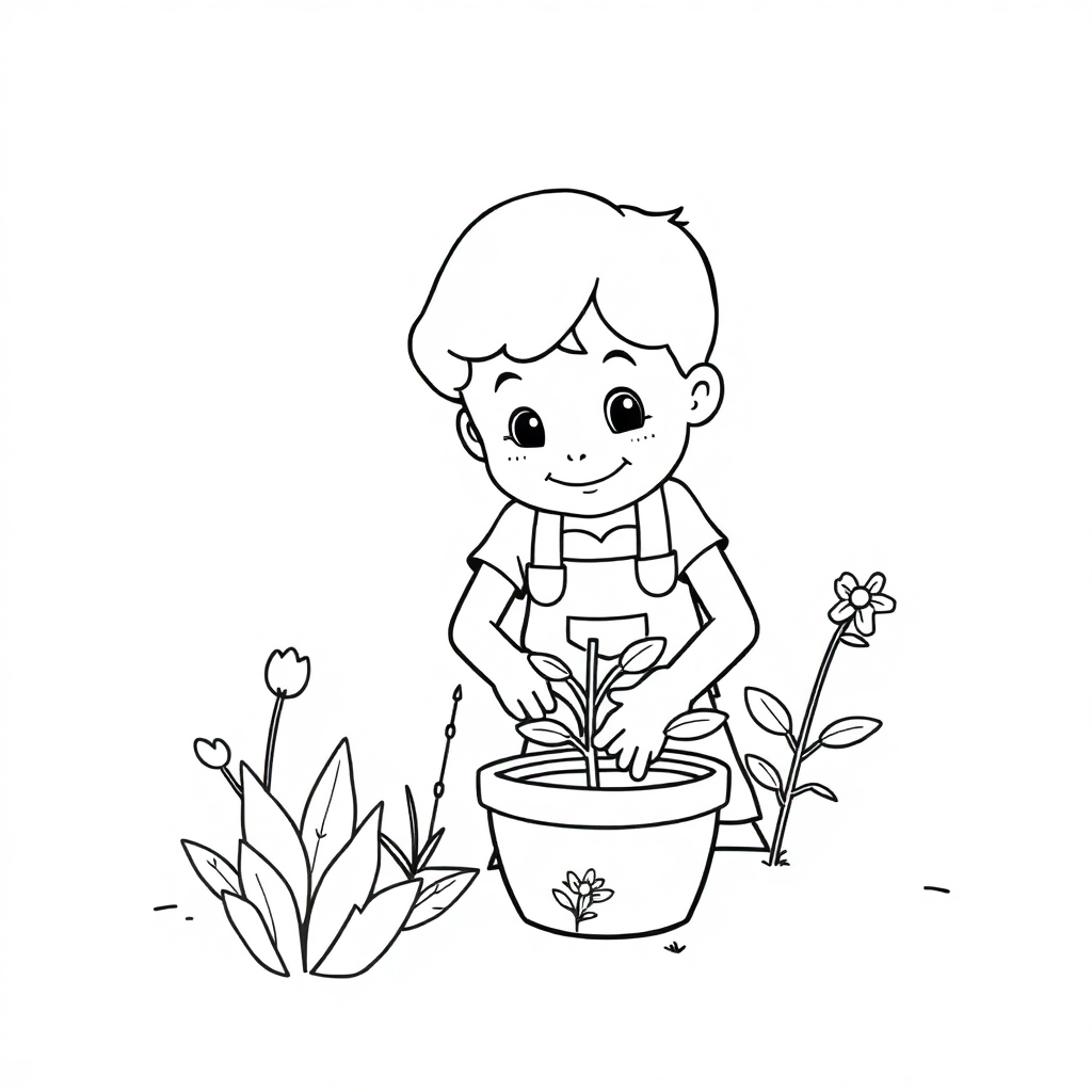 Friendly Gardener Planting Coloring Page