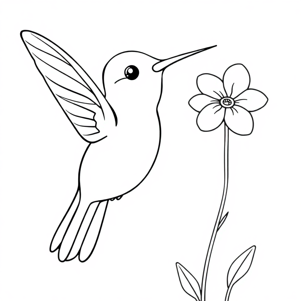 Friendly Hummingbird Near Flower Coloring Page