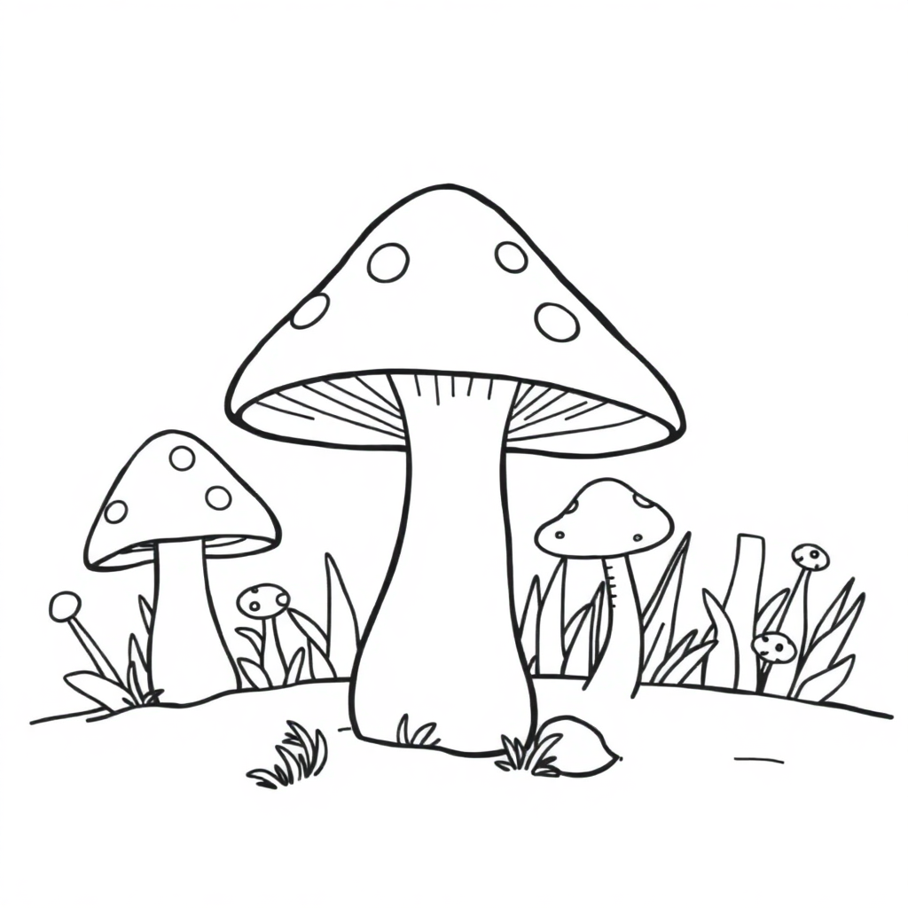 Detailed Friendly Mushroom Forest Coloring Page
