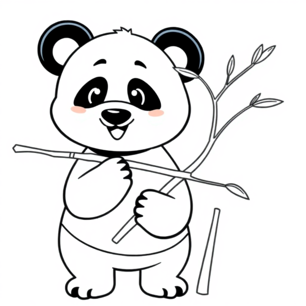 Friendly Panda Eating Bamboo Coloring Page