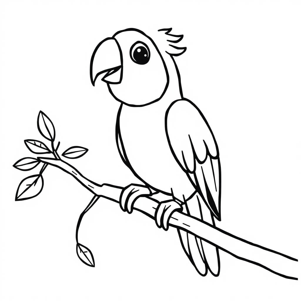 Friendly Parrot On Branch Coloring Page