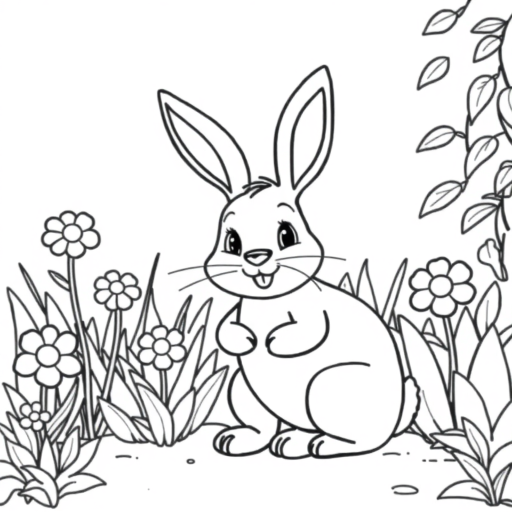Friendly Rabbit In Garden Coloring Page