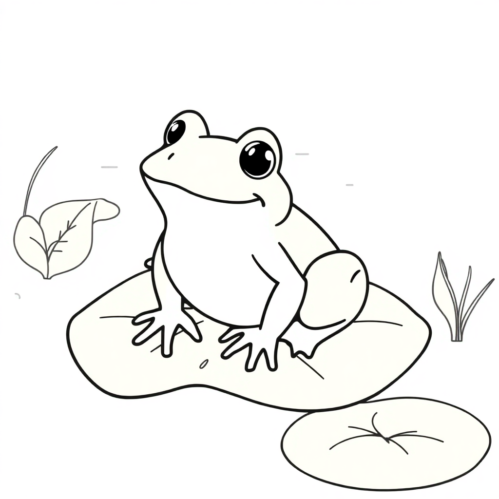 Frog On Lily Pad On Beach Coloring Page