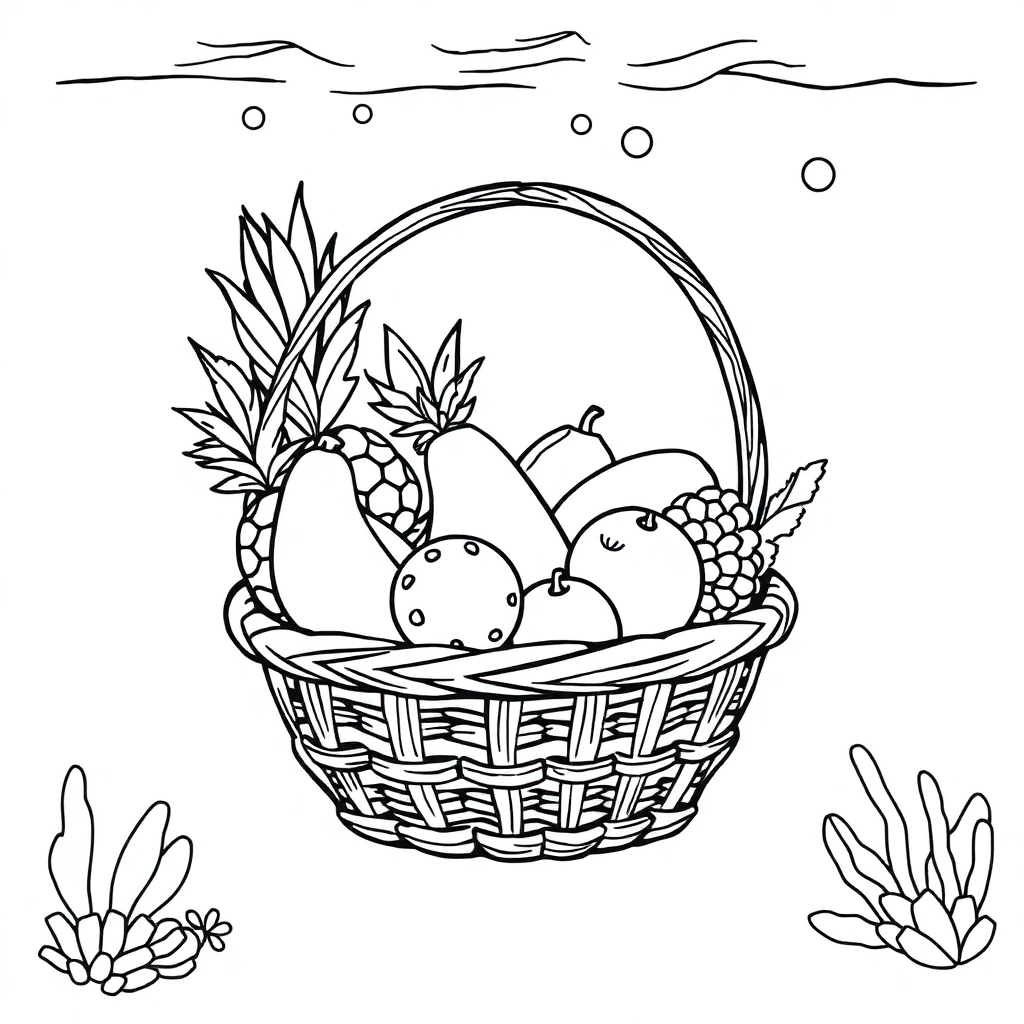 Fruit Basket Underwater Coloring Page