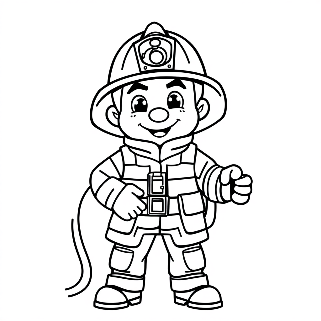 Funny Firefighter With Hose Coloring Page