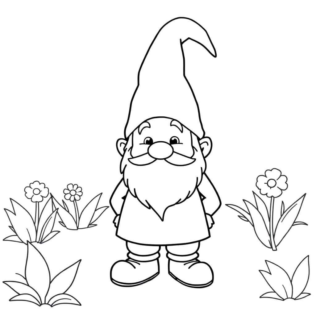 Funny Gnome In Garden Coloring Page