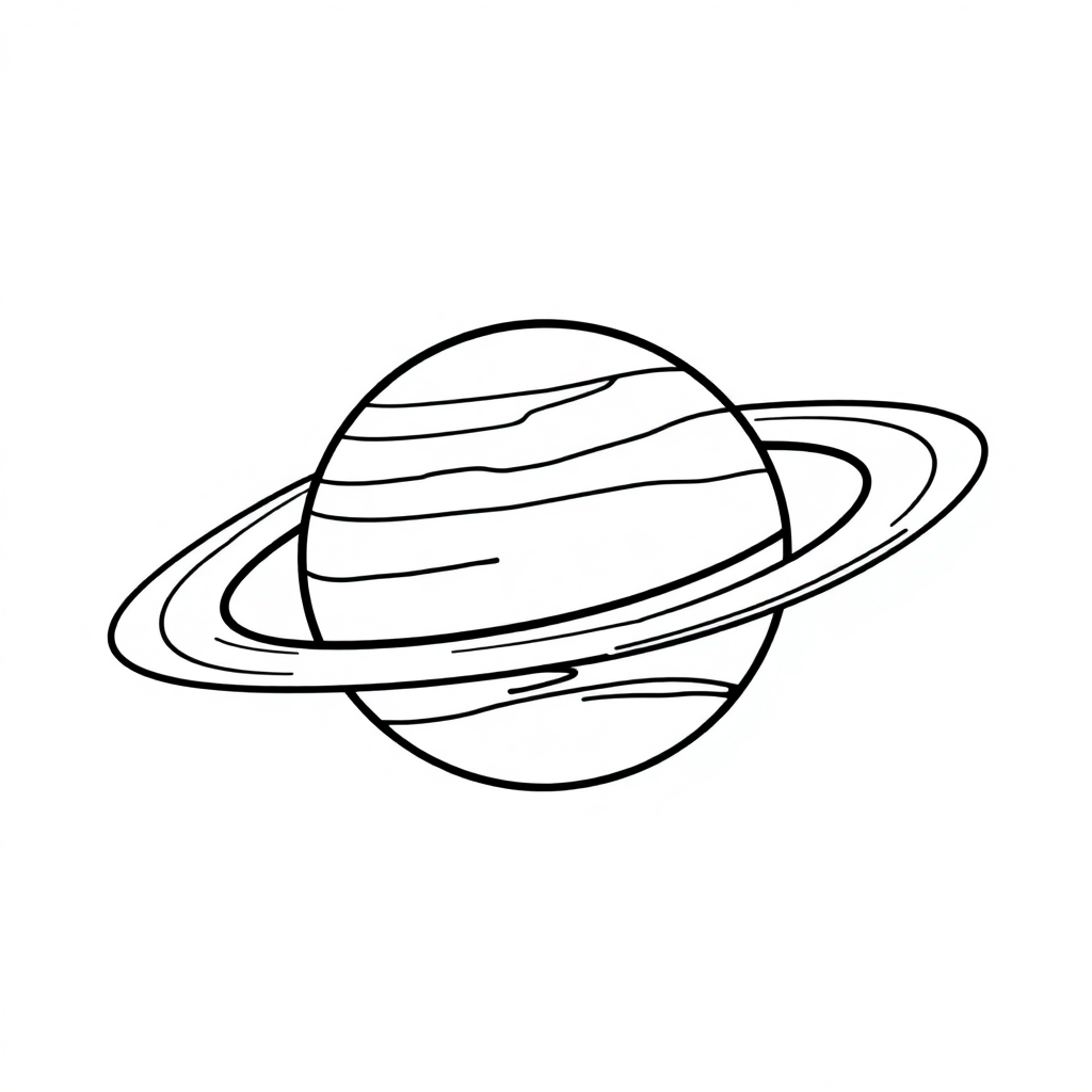 Funny Planet Saturn With Rings Coloring Page