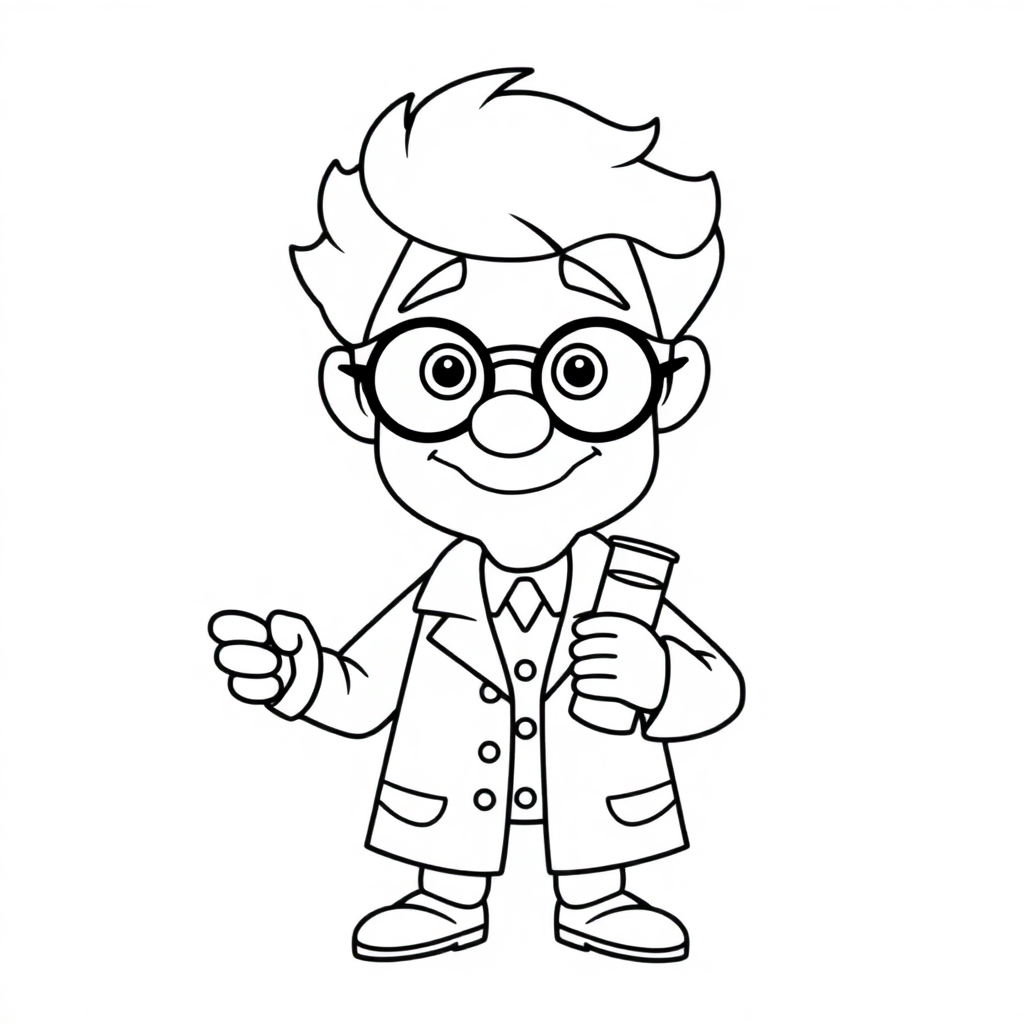 Funny Scientist With Beaker Coloring Page