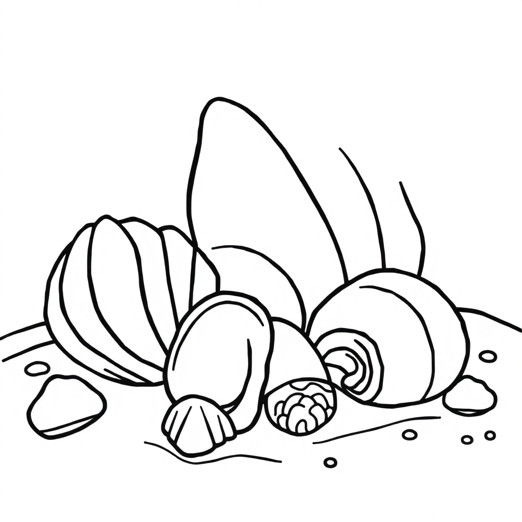 Funny Seashells On Beach Coloring Page