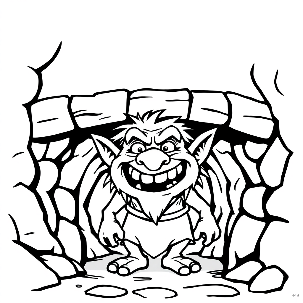 Funny Troll Under Bridge Coloring Page